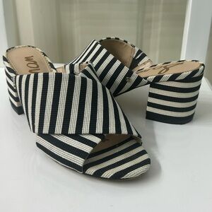 Sam Edelman Stanley Block Heel Mule Sandals Striped Black White Size 7